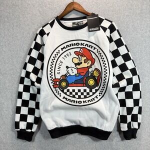Cakeworthy Mario‎ Kart Nintendo Crewneck SWEATSHIRT Medium Checkered Flag NWT